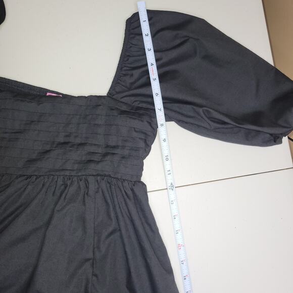 Mi Ami l Mini Dress Size Small Smocked Pleated Square Neck Puff Sleeves LBD - Picture 11 of 12